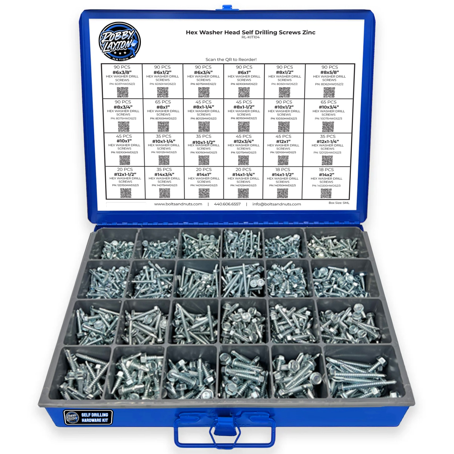 Inch Hex Washer Head Self Drilling Screws Assortment - 1312 Piece