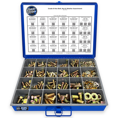 Inch Grade 8 Coarse Thread Hex Bolt, Nut & Washer Assortment - 595 Piece