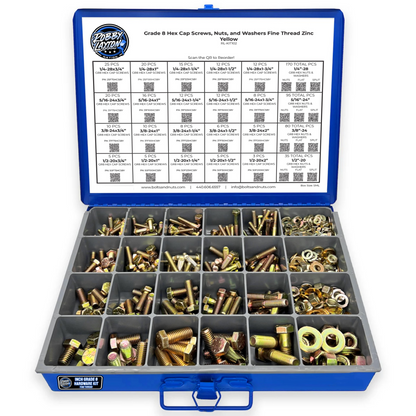 Inch Grade 8 Fine Thread Hex Bolt, Nut & Washer Assortment - 595 Piece