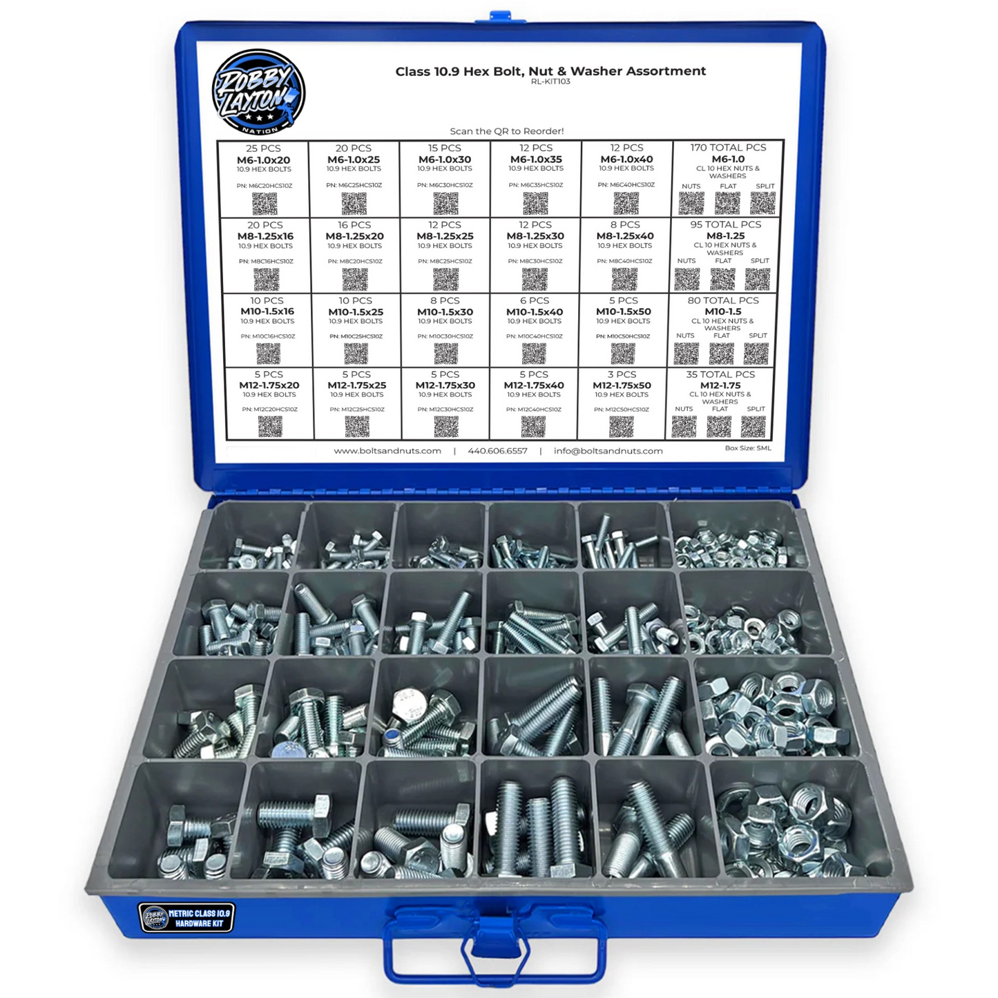 Metric Class 10.9 Coarse Thread Hex Bolt, Nut & Washer Assortment - 595 Piece