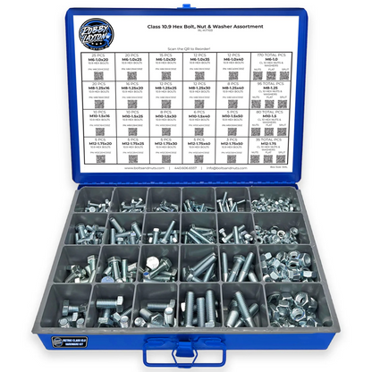 Metric Class 10.9 Coarse Thread Hex Bolt, Nut & Washer Assortment - 595 Piece